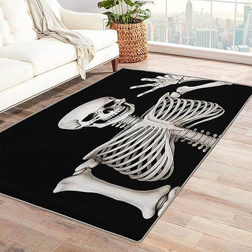 Alfombra de 6 x 8 pies, divertidas alfombras de esqueleto para sala de estar, dormitorio, alfombra de área de calavera y decoración de dormitorio,