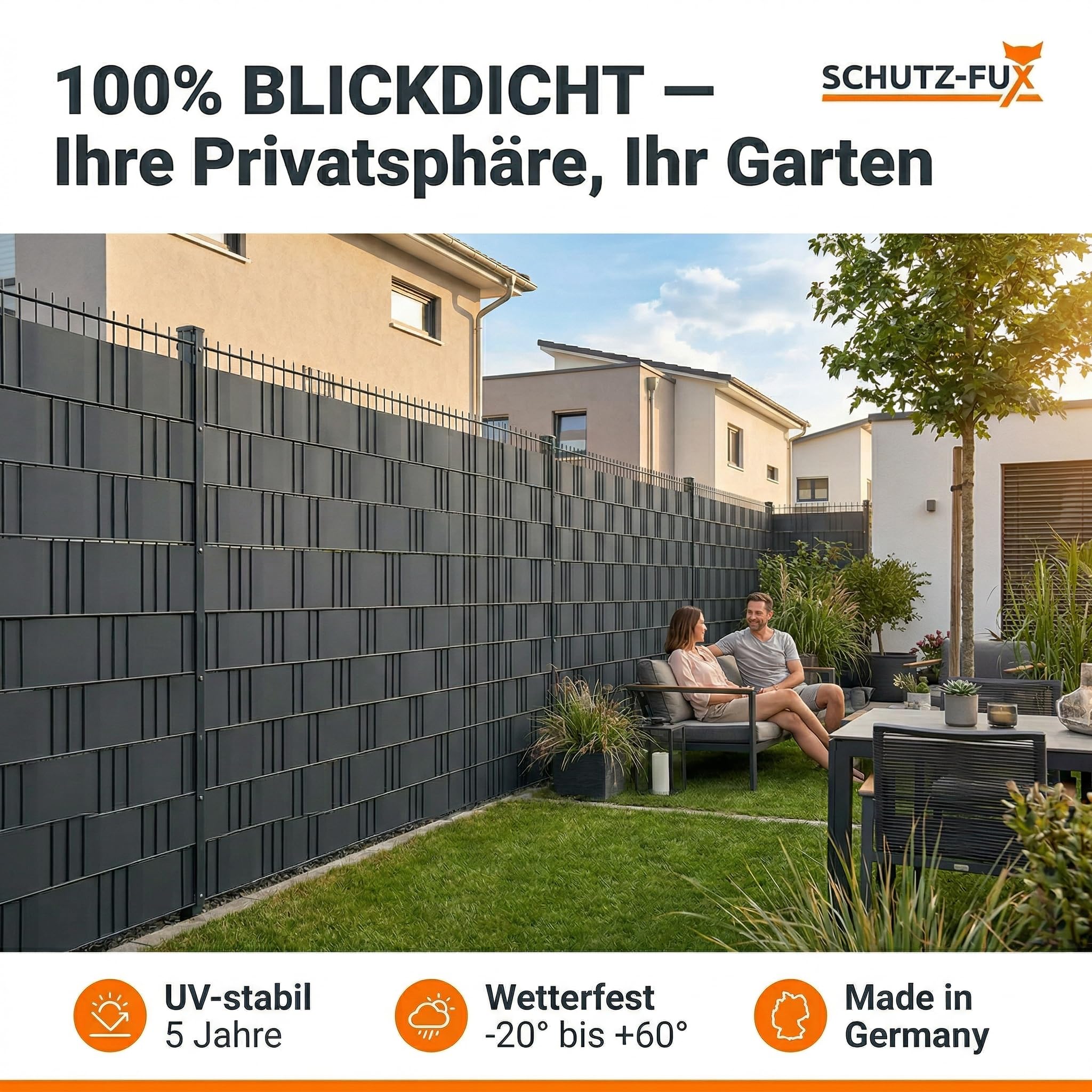 Sichtschutzstreifen (10 Stück) 253cm x 19,1cm Anthrazit RAL 7016 – 1,1mm Dick, UV-Stabil & Selbsttragend Ohne Klemmen – Für Doppelstabmattenzaun – Made in Germany