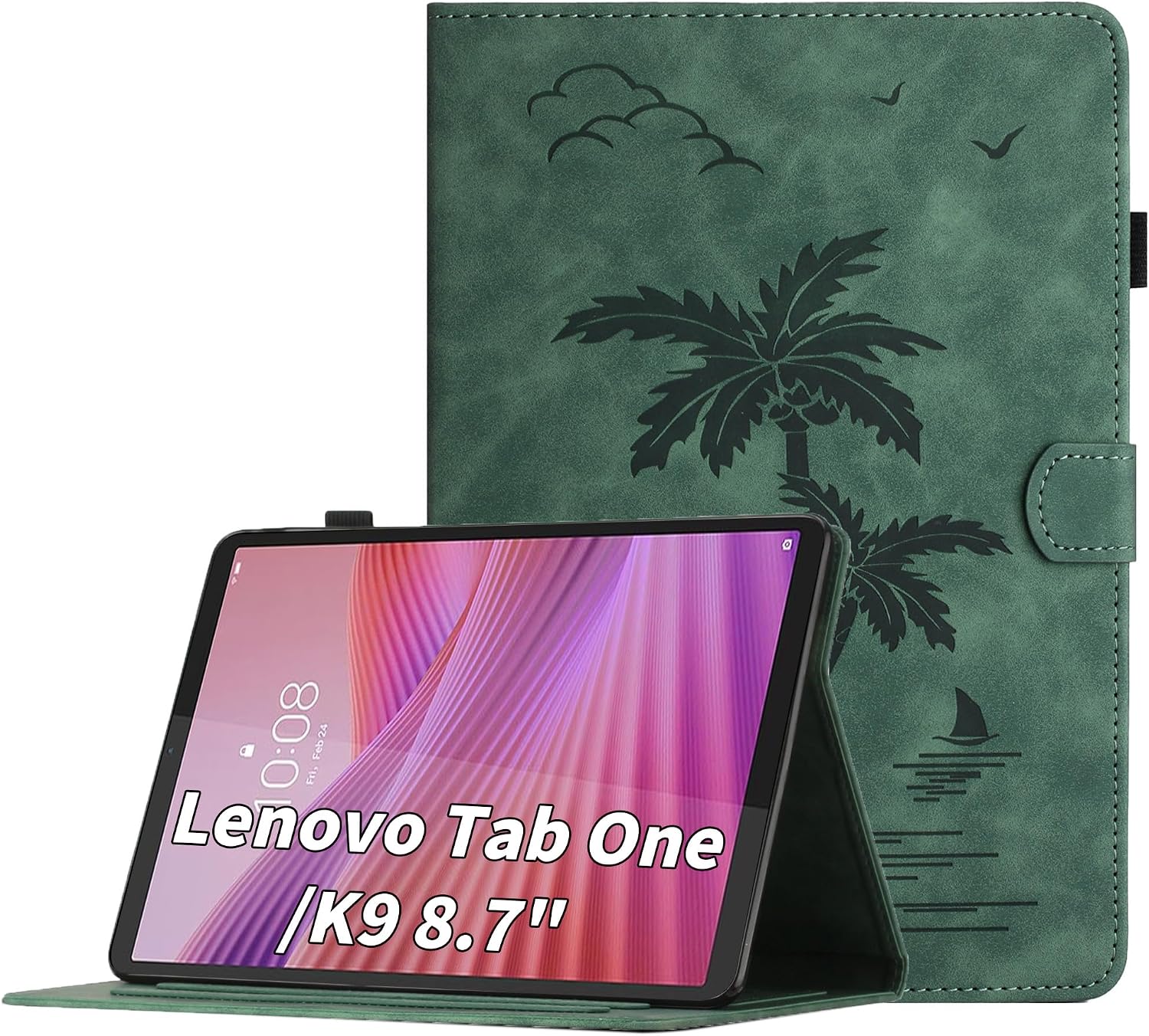 Case for Lenovo Tab One/ K9 8.7 Inch 2025 Model (TB305XU/TB305FU) - Multi-Angle Viewing PU Leather Folio Stand Protective Case with Pocket, Auto Wake/Sleep Smart Tablet Cover, Green