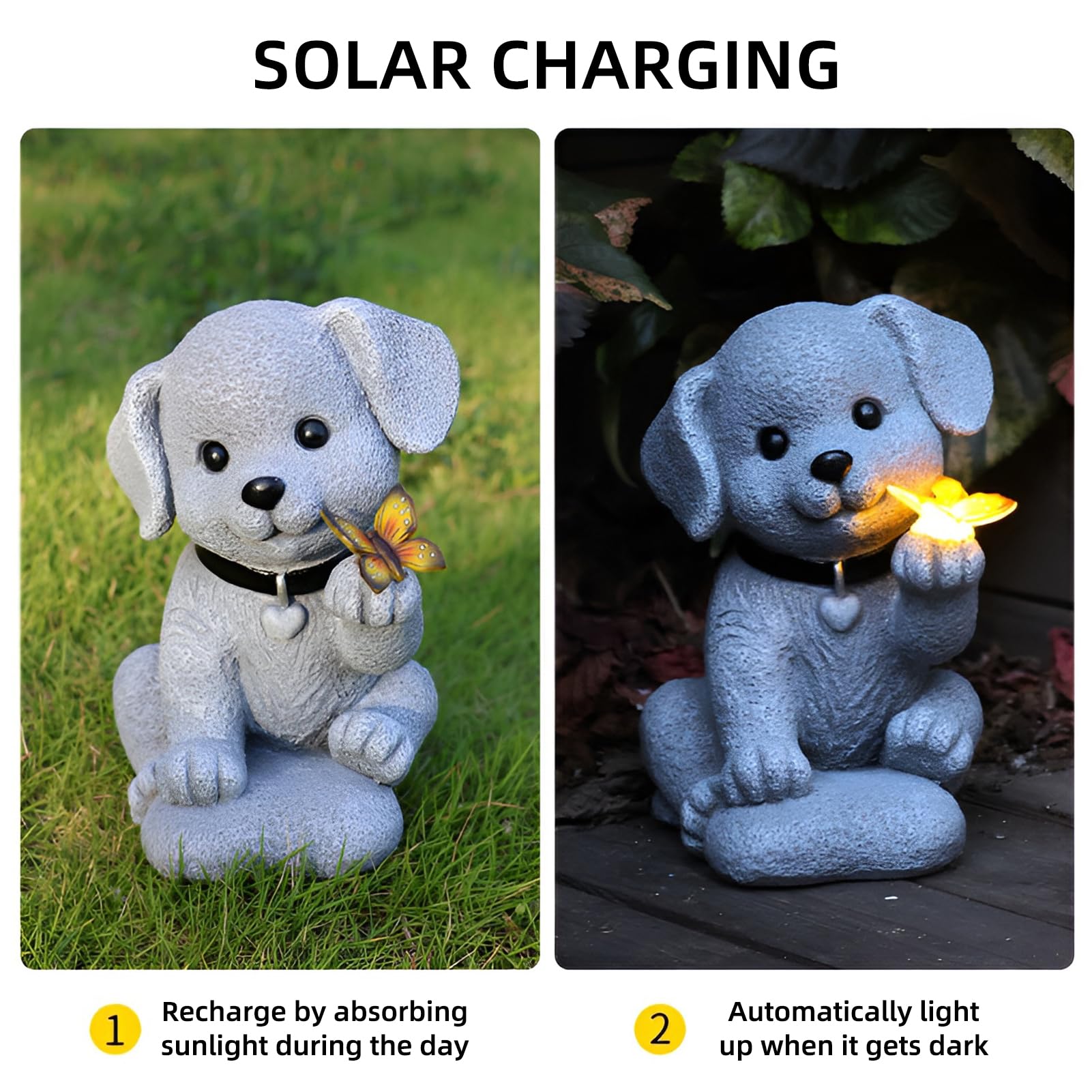 Statua Da Giardino Solare A Forma Di Cane Con Farfalla, Decorazione Artistica Per Cortile E Prato, Regalo Ideale Per Inaugurazione Casa - 4