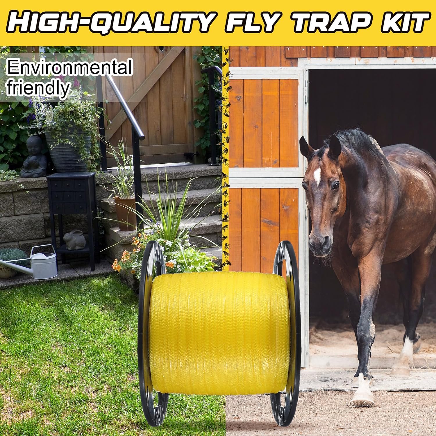 Qualirey 2 Pcs Sticky Fly Tape Roll 1000 ft Fly Ribbon Line Kit Housefly Reel Hanging Sticky Tape Trap Disposable Bug Strip for Barns Home Indoor Outdoor, Non-Toxic (Yellow)