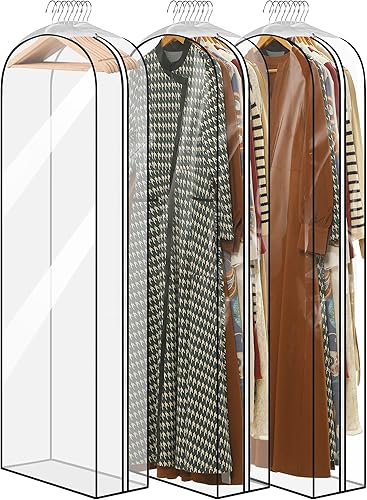 Miniatura 8 de Paquete de 3 bolsas de ropa transparentes reforzadas de 10 pulgadas, bolsas de traje de 43 pulgadas para almacenamiento en el armario, bolsas de