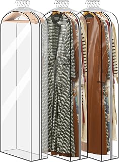 60" Clear Garment Bags for Hanging Clothes, 10" Gusseted Dress Bags with Side Zipper for Gowns and Women's Coats, Long Dress Covers, 3 Pack