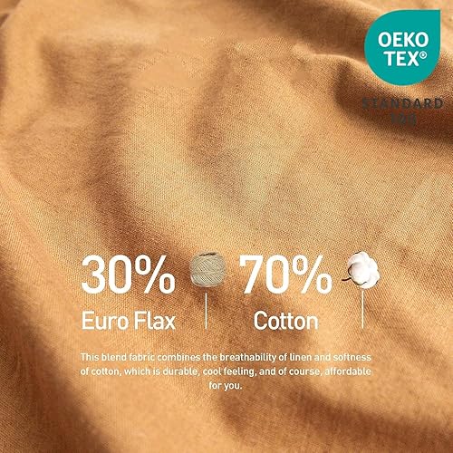 Miniatura 2 de BISELINA Juego de funda de edredón de lino francés de 3 piezas con cierre de cremallera oculto, mezcla de lino natural y algodón, color sólido,