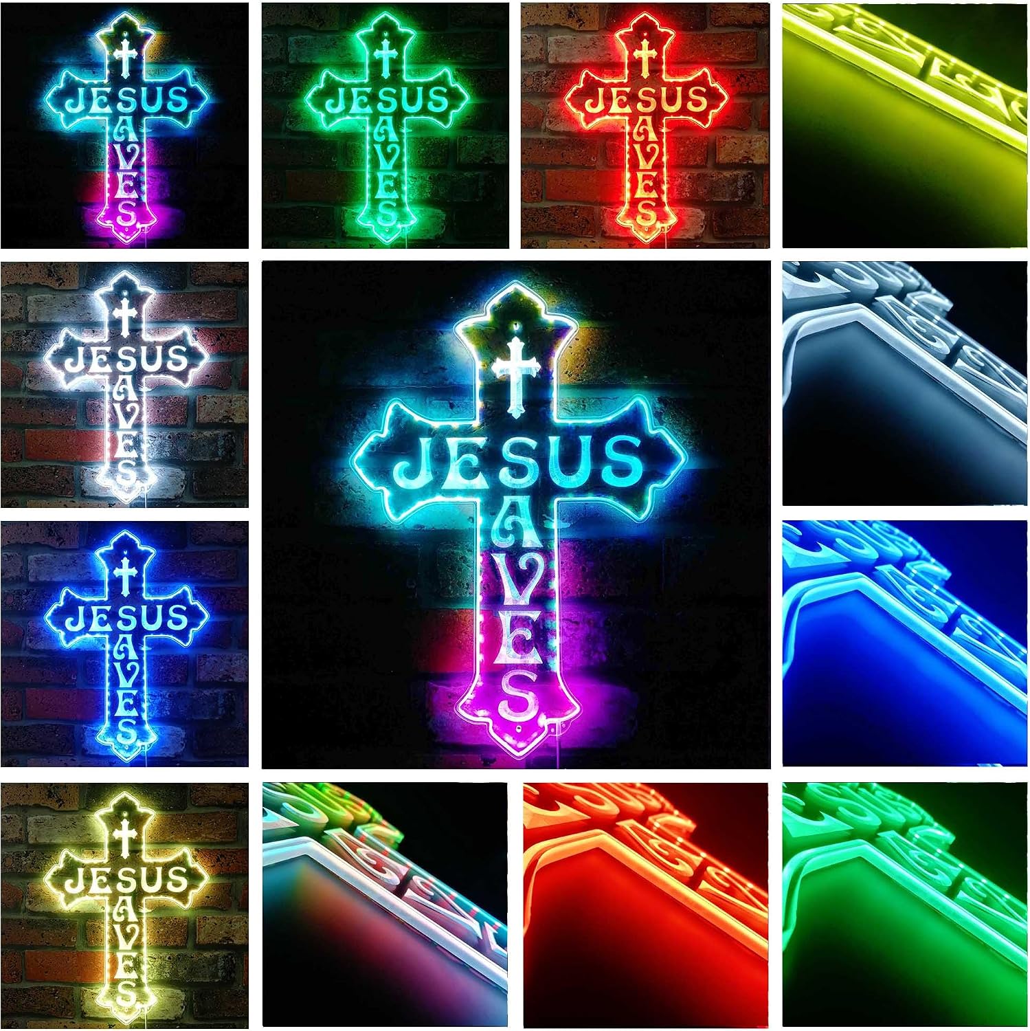 ADVPRO Cross Jesus Saves Room Decoration RGB Dynamic Glam LED Sign - Cut-to-Edge Shape - Smart 3D Decoration - Multicolor Signage st06s43-fnd-i0041-c