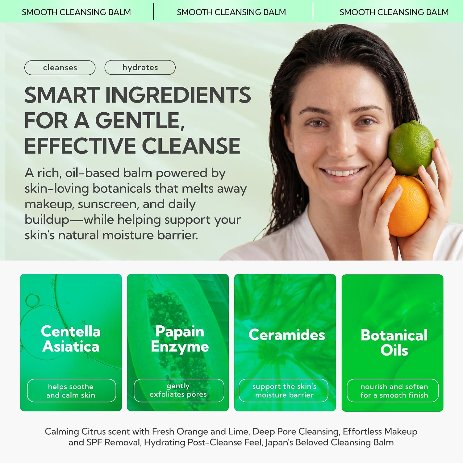 PERFECT ONE Smooth Cleansing Balm Makeup Remover, Hydrating Cleanser, Face Cleansing Cream, Japanese Skin Care with Vitamin C, AHA, Ceramides for Pore Care and Radiant Skin (2.64 Ounce, Lime & Orange)