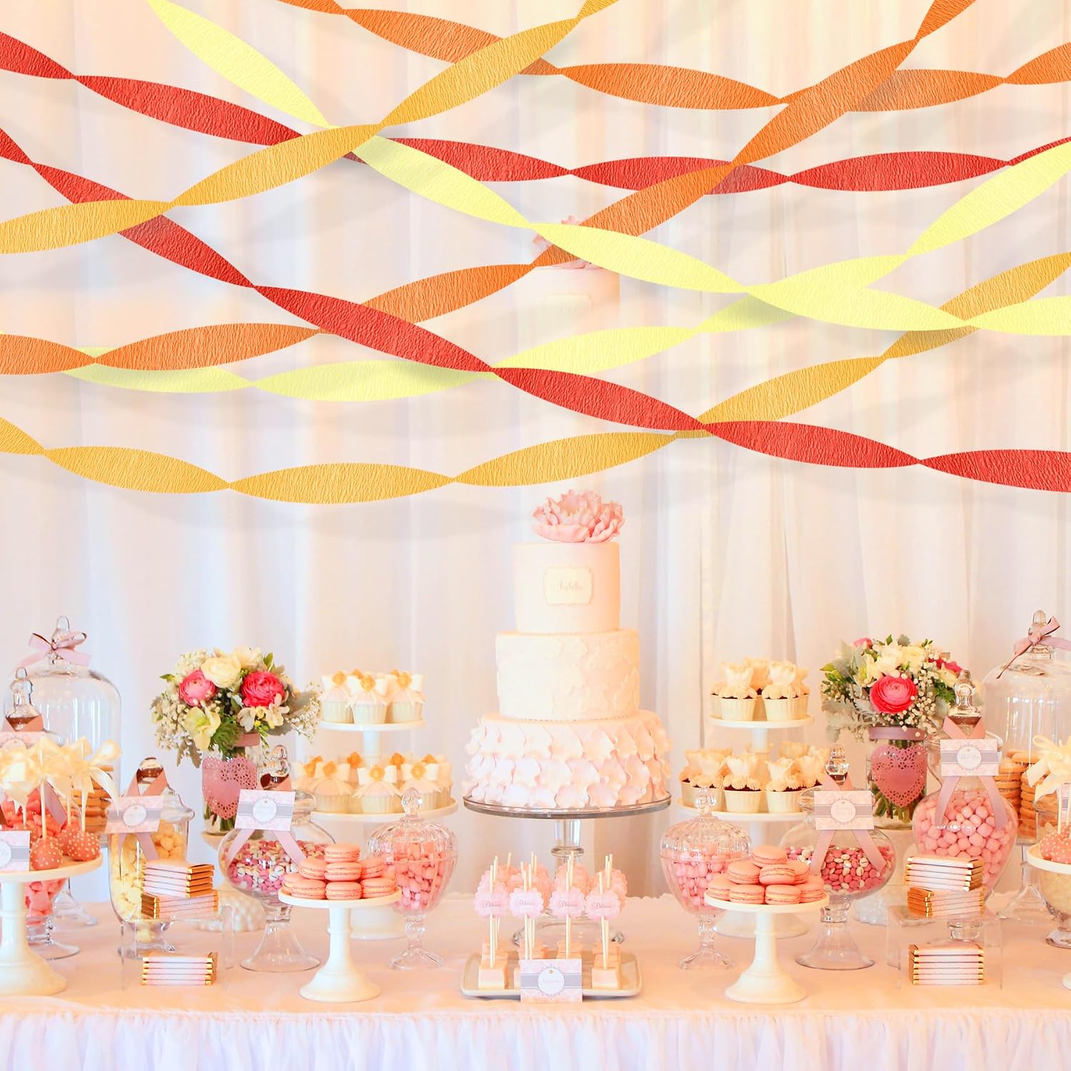 Orange Streamers Party Decorations, 8 Rolls Red Orange Yellow Crepe Paper