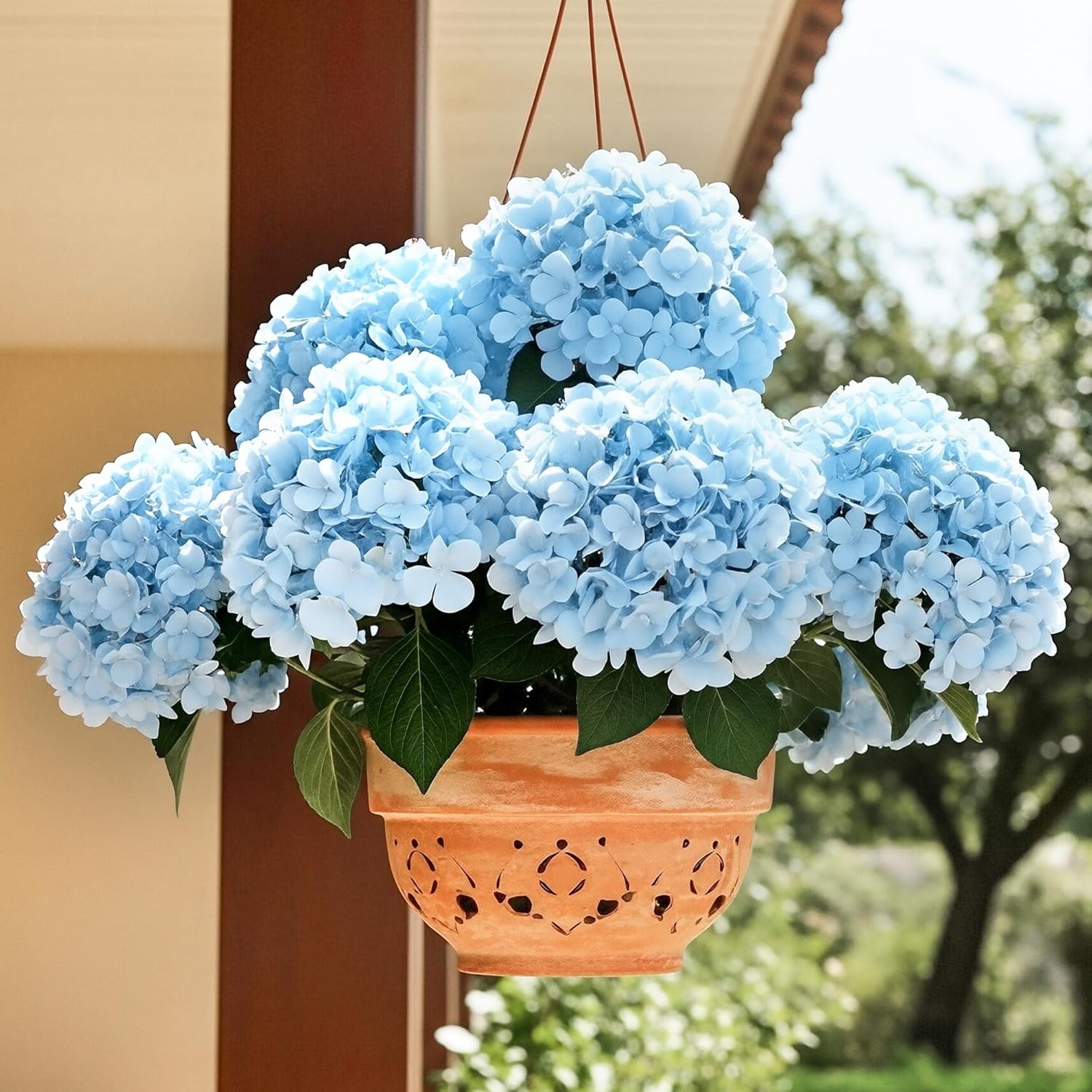 Auihiay 6 Bundles Hydrangea Artificial Flowers for Outdoors and Indoor, Bulk 30 Heads, UV Resistant Faux Hydrangea Flowers for Garden, Porch, Yard, Window Box & Outdoor Wedding Decoration (Blue)