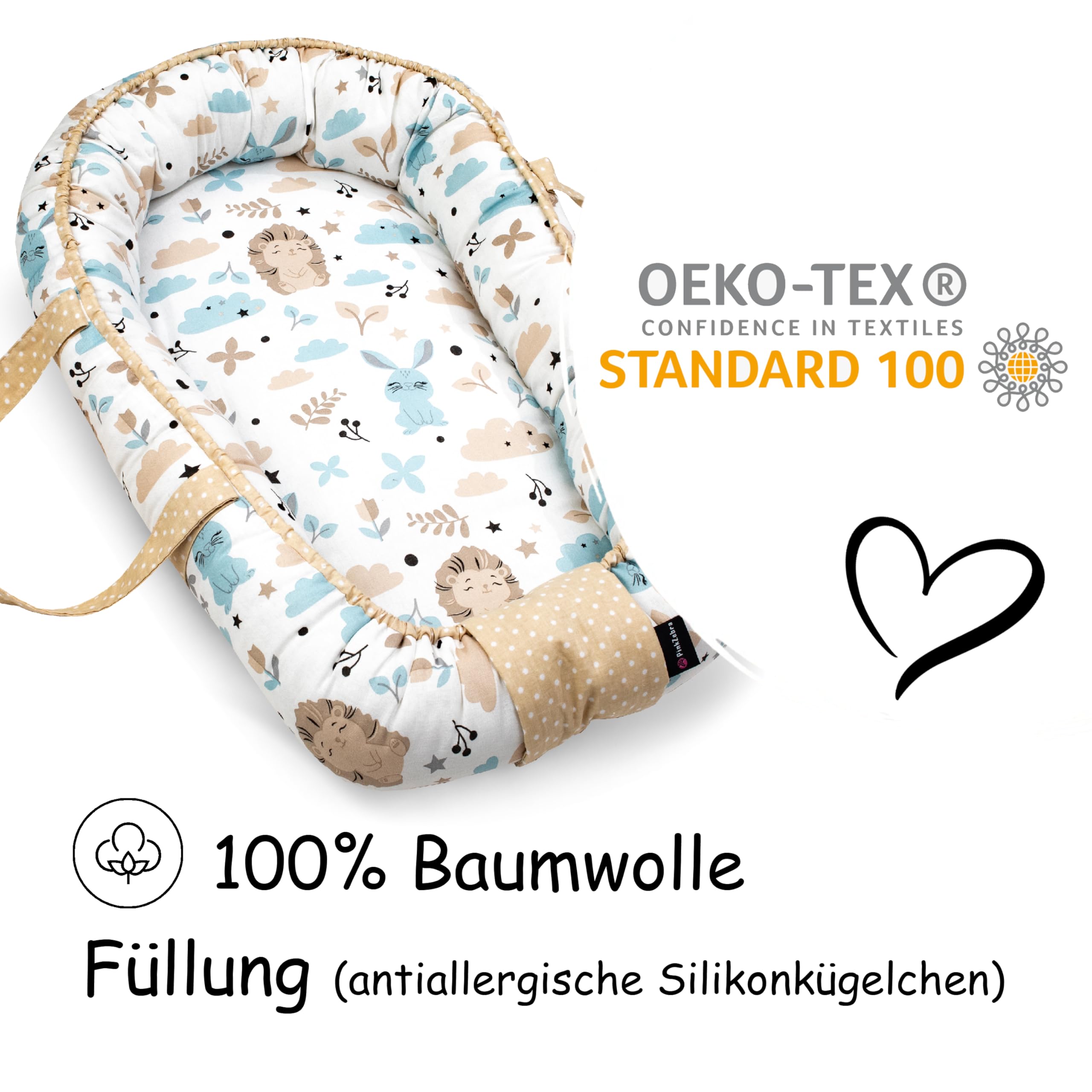 PinkZebra Tragetasche,2 in 1 Tragetasche, Tragenest Kokon aus Baumwolle, Igel und Freunde