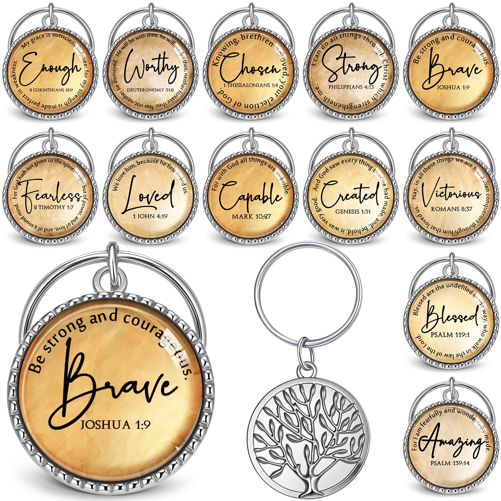 Equsion 36 Pcs Christian Keychain Bulk Mini Bible Verse Keychains with Scripture Quote Religious Gifts for Women Men Pastor Clergy (Wood)