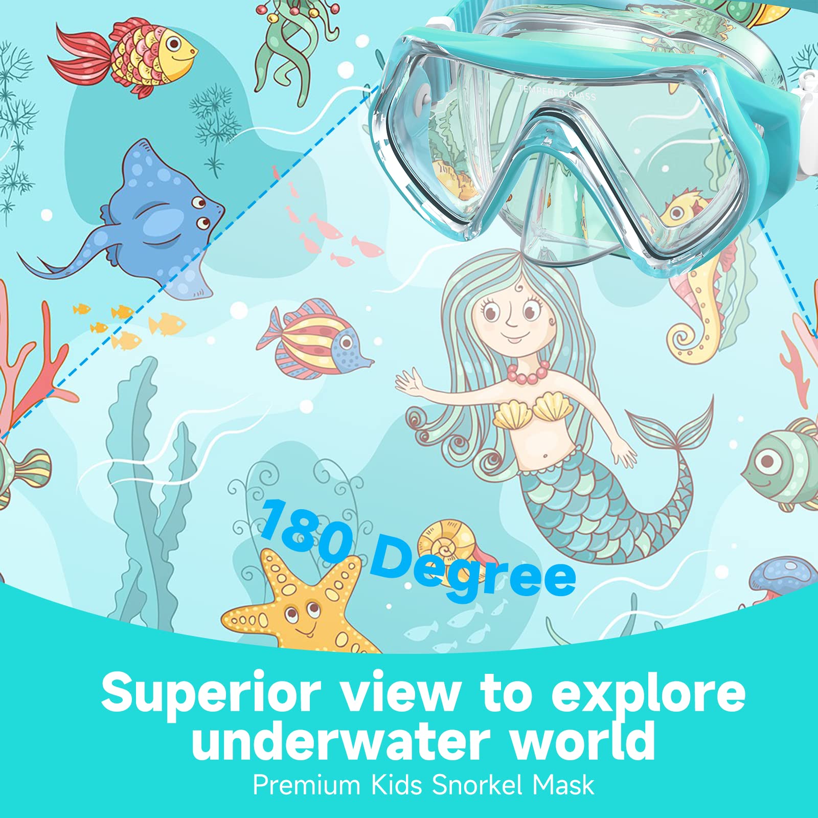 Findway Masque de Plongée Enfant,Lunettes de Plongée Enfants Masque de Snorkeling pour 5-16 Ans Garçons Filles,180°View HD Anti-buée Anti-fuite Lunettes de Natation
