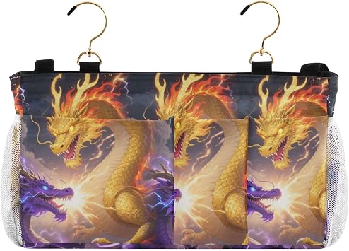 Cool Gold Purple Dragon Bedside Storage Caddy Hanging Storage Bag Pocket for Magazine, Tablet, Phone, Chocolate organizador de controles remotos