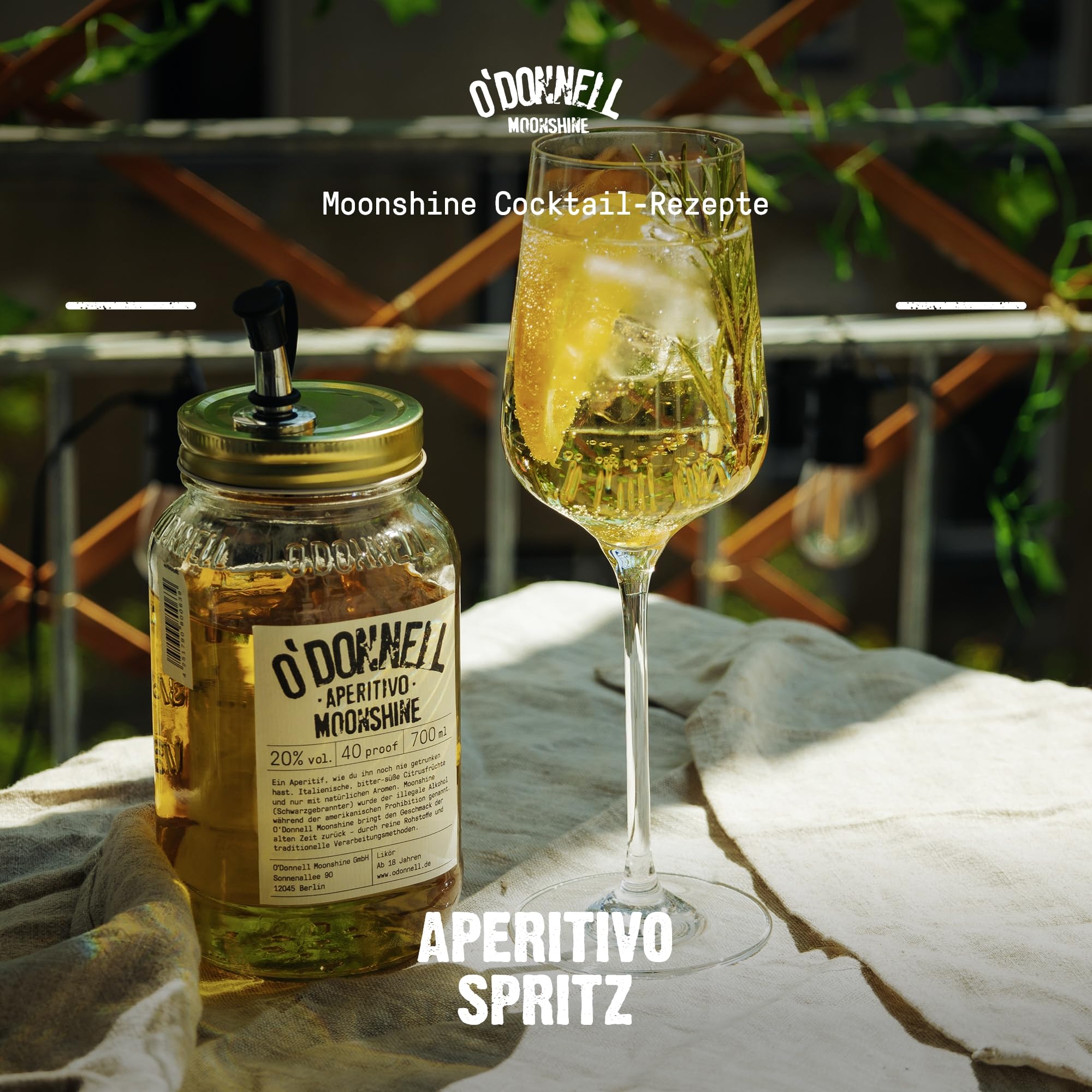 O’Donnell Moonshine Aperitif Likör mit Kräutern (Set 700ml + Ausgießer) Aperitivo Zitrusfrüchte & Kräuter Likör, Balance aus bitter, süß & fruchtig, Made in Berlin – Ohne künstliche Aromen/Farbstoffe