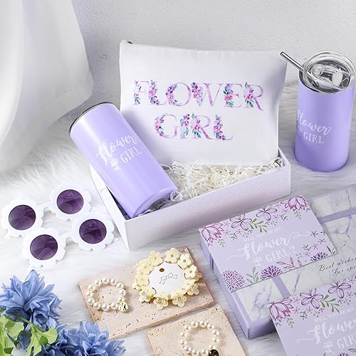 Miniatura 3 de Inbagi Juego de 12 piezas para niña de las flores, incluye vaso, lentes de sol, bolsa de lona, tarjeta de propuesta, pulsera y clip para el cabello