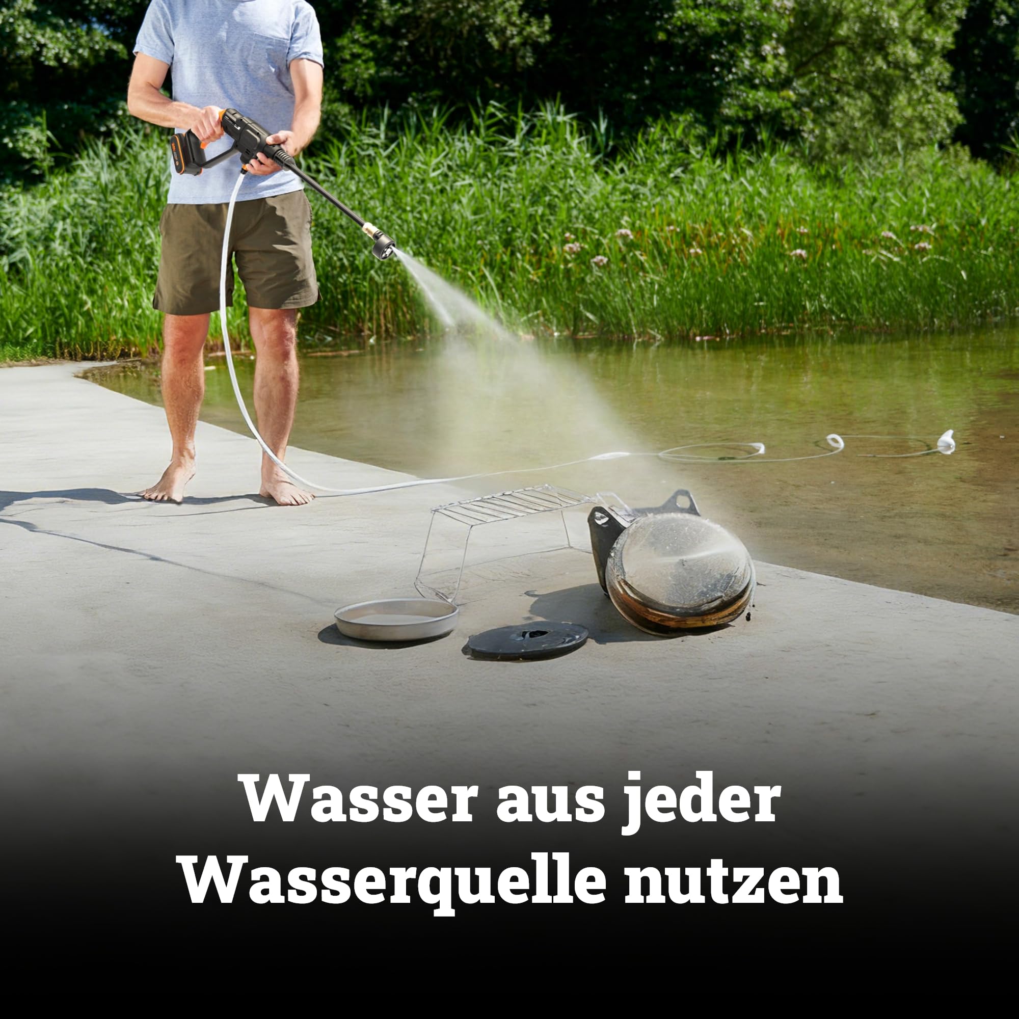 WORX WG621E Akku Hochdruckreiniger 20V, 24 bar, 185 l/h, selbstansaugend, 5 Sprühmodi Dank 5-in-1 Düse, 5m Schlauch (inkl. 2Ah Akku & Ladegerät)