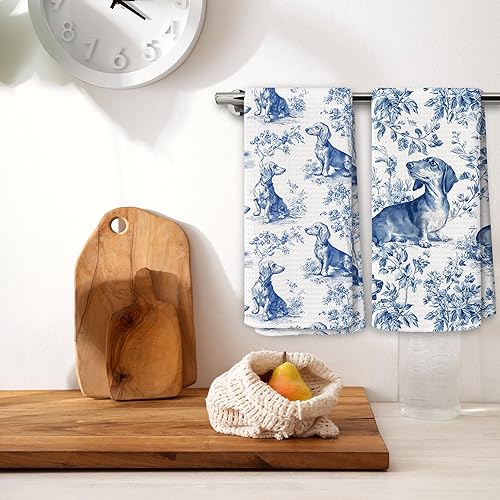Miniatura 2 de Chinoiserie - Juego de 2 toallas de cocina para perros, toallas de cocina retro con perro salchicha salchicha, toallas de cocina para perros azules