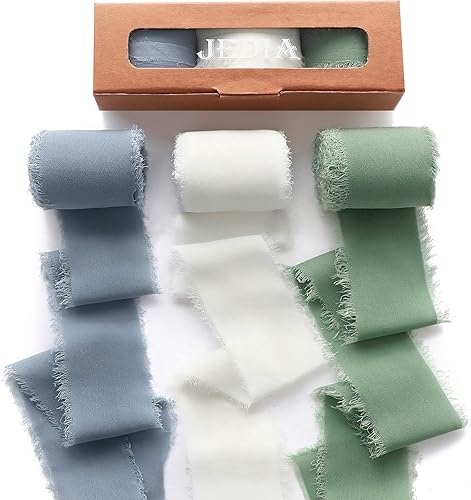 Cinta de gasa, 3 rollos de cintas de gasa hechas a mano con flecos, 1.5 pulgadas x 7 yardas, juego de cintas de gasa para envoltura de regalos,