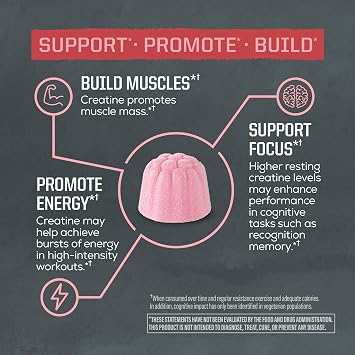 Creatine Gummies for Men & Women 5g Creatine Monohydrate Pre Workout Energy & Muscle Recovery Support, Chewable Gummies for Strength, Performance & Focus Daily Gym Use | Strawberry Flavored 90 Gummies