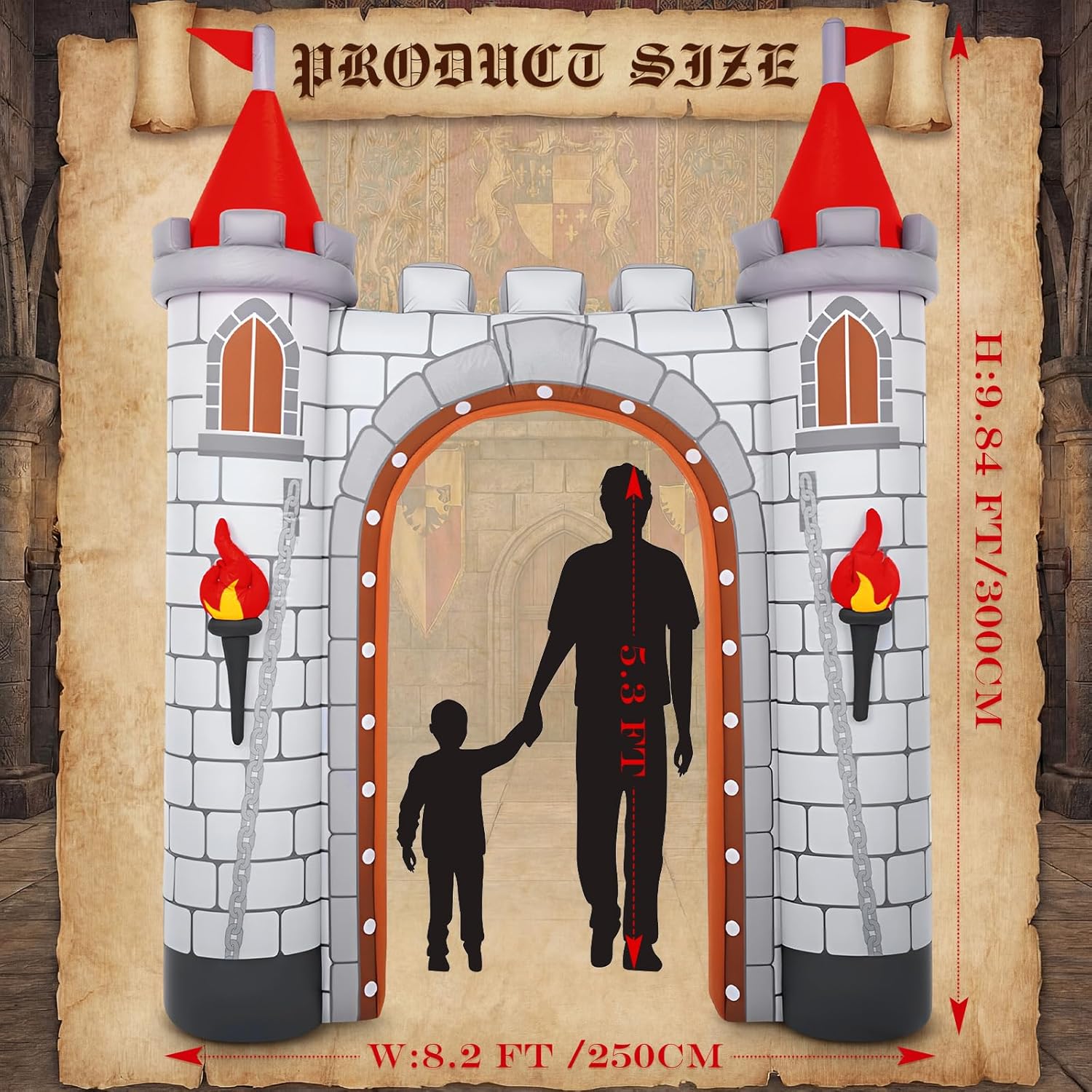 Sotiff 10ft Medieval Inflatables Arch Decoration Blow-up Medieval Castle Outdoor Decor with Built-in LED Light Blower for Indoor Outdoor Yard Party Holiday Birthday Supplies
