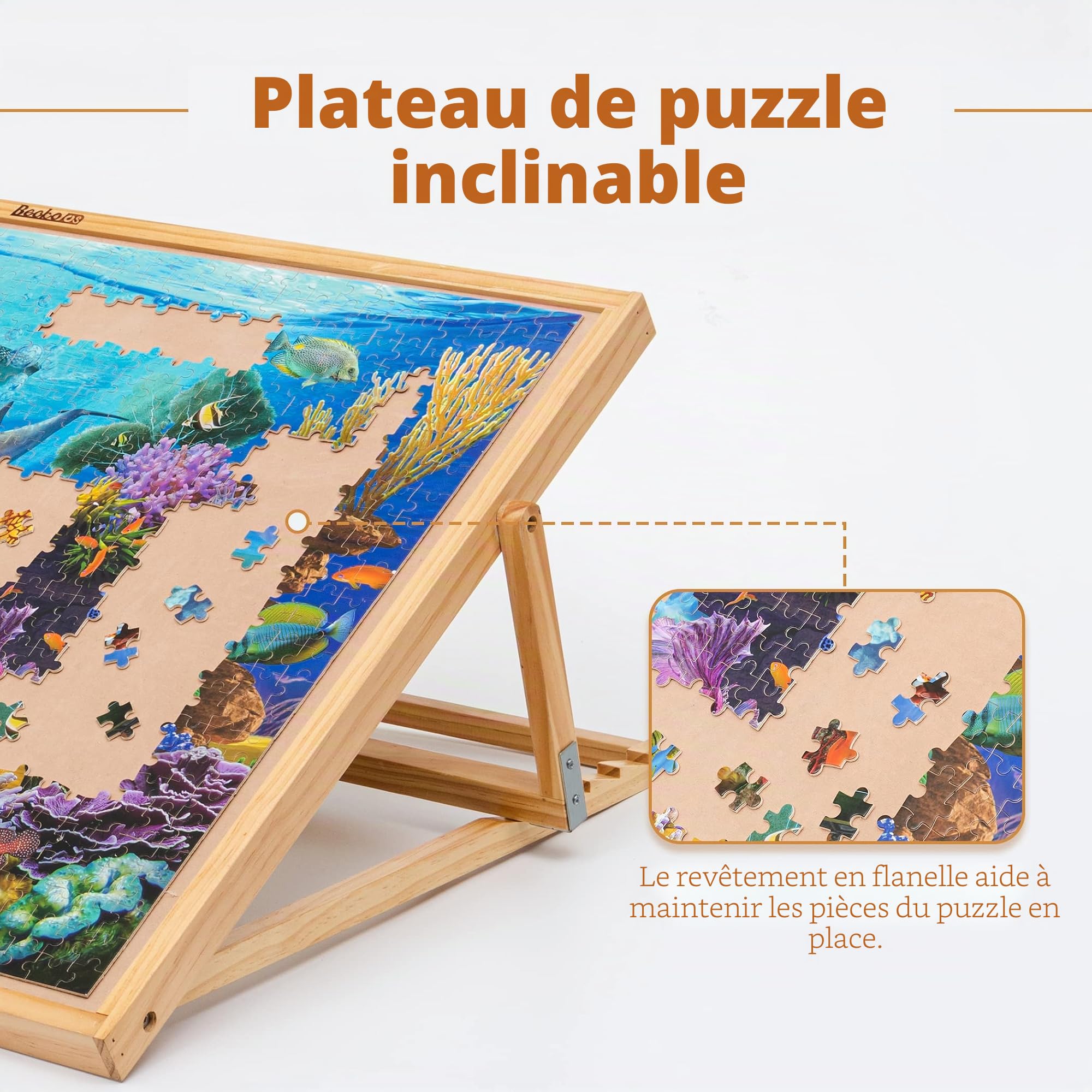 Becko Plateau de puzzle en bois réglable pour adultes et enfants jusqu'à 1000 pièces