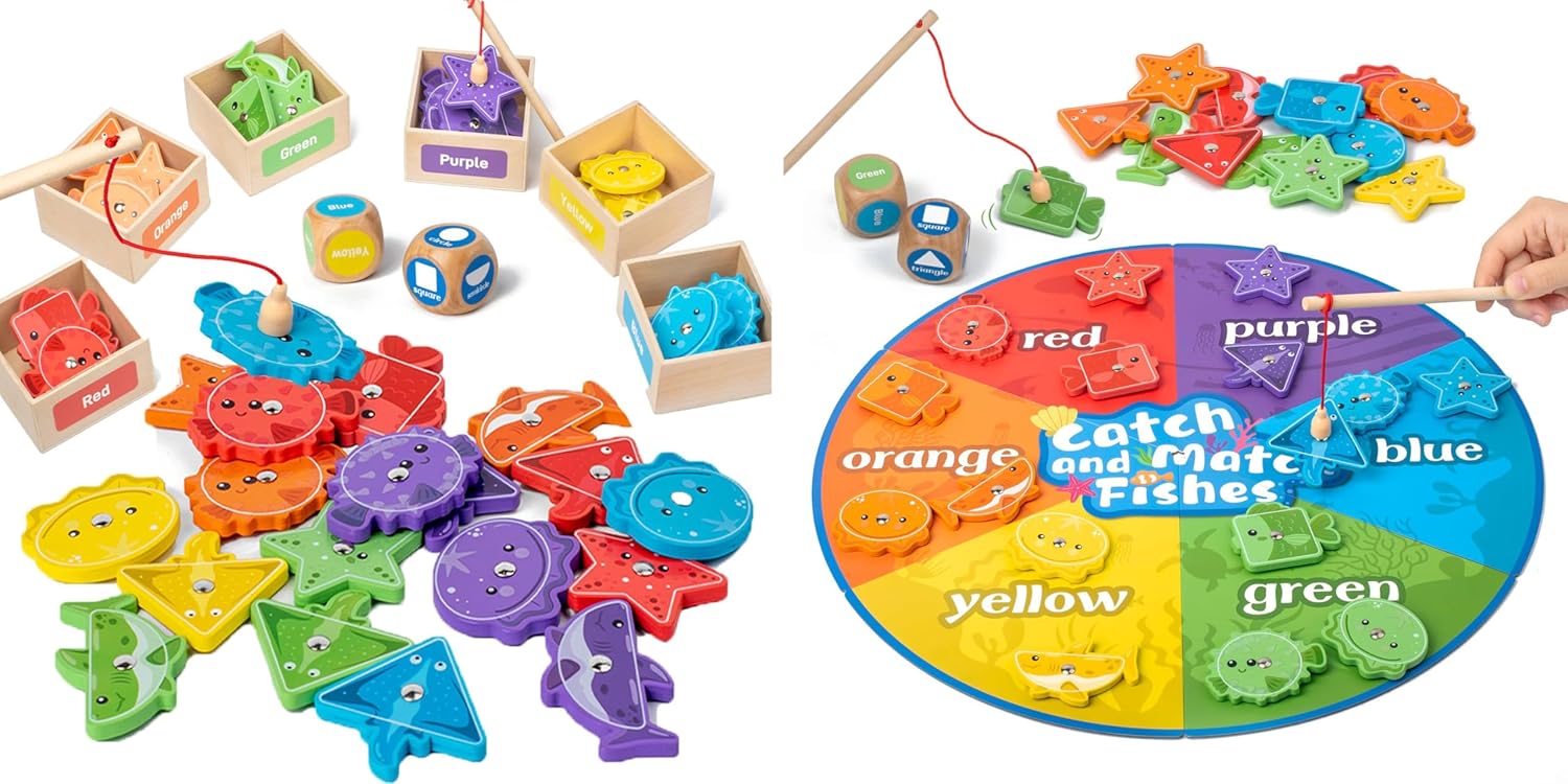 Montessori Toy for Toddlers 1-3,Color and Shape Sorter Toys for Ages 2-4,Fine Motor Skill Wooden Magnetic Fishing Game for Year Old Kids, Early Learning Girls Boys Preschool Educational Gift