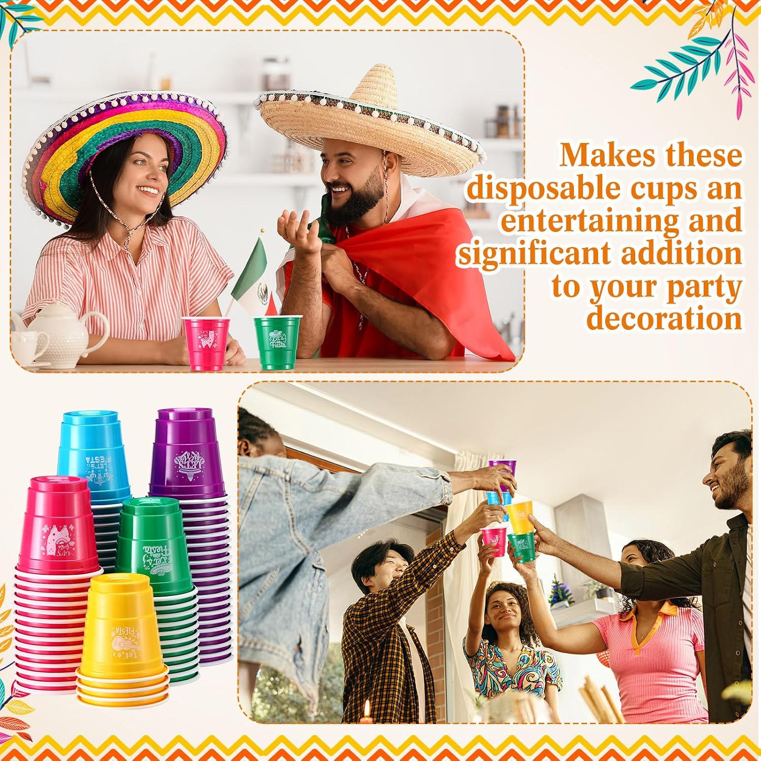 Pickmesh 100 Pcs Mexican Party Decorations 2 oz Shot Cups Cinco De Mayo Fiesta Mini Cups for Fiesta Taco Party Decorations Birthday Taste Serving Supplies, 6 Colors