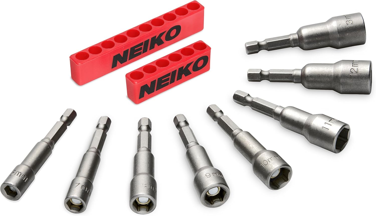 NEIKO 10066A 1/4” Hex Shank Magnetic Power Nut Driver Set | 5 Piece | SAE | Sizes 1/4" to 1/2” | Cr-V - Nut Drivers - 