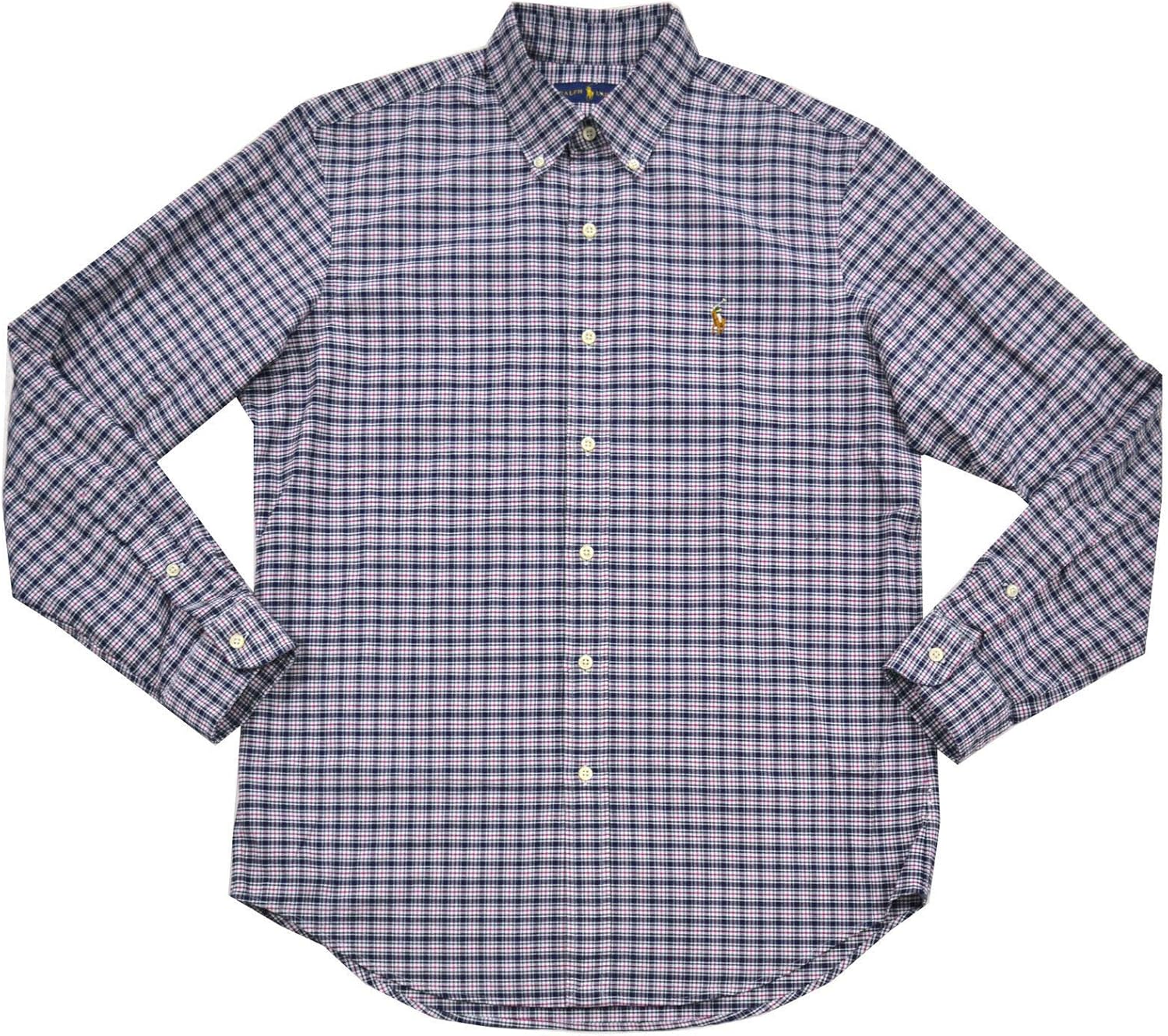 Ralph Lauren Mens Long Sleeve Oxford (Medium, Navy Pink)