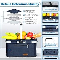 Vista 3 de LIQING - Cesta de picnic grande de 35 L, bolsas de compras para viajes, camping, 2 capas de bolsillos internos a prueba de fugas y aislamiento
