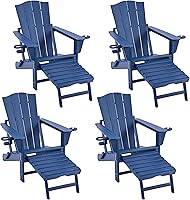 Vista 11 de Yaheetech Silla Adirondack con otomana retráctil, silla plegable para patio para todo tipo de clima, con soporte para tazas y soporte para teléfono