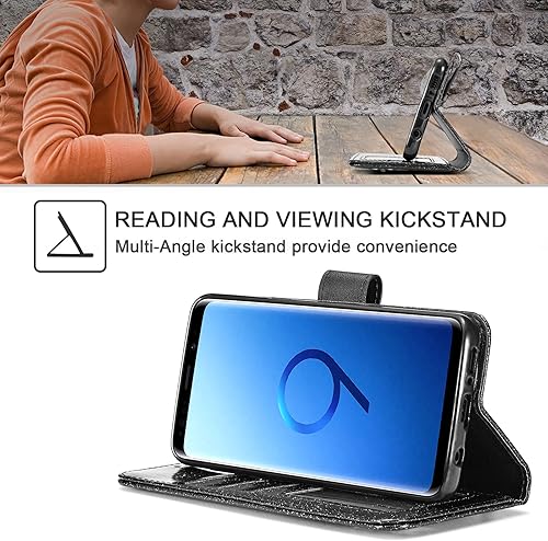 Miniatura 3 de UEEBAI Funda tipo cartera para Samsung Galaxy S9 Glitter PU Leather con ranuras para tarjetas y función atril Cierre magnético a prueba de golpes