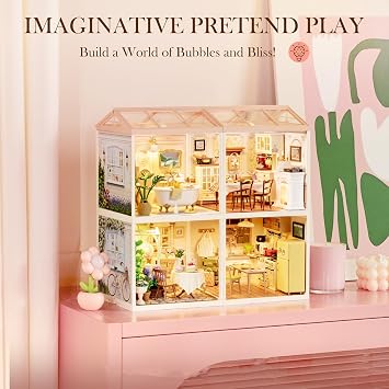 ROBOTIME Super Creator Toy Building Set DIY Miniature House Kit with LED Tiny Room Making Kit Expandable Plastic Craft Toy for Creative Play Home Decor Unique Hobby Gift