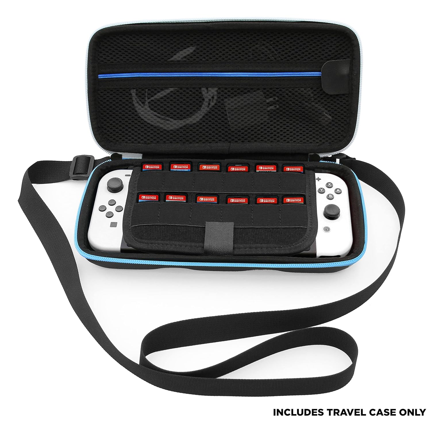 CASEMATIX Travel Case Compatible with Nintendo Switch OLED Model with 12 Game Slots, Non-Scratch Divider for Screen Protection, Accessory Storage and Comfortable Handle, Carry Case Only