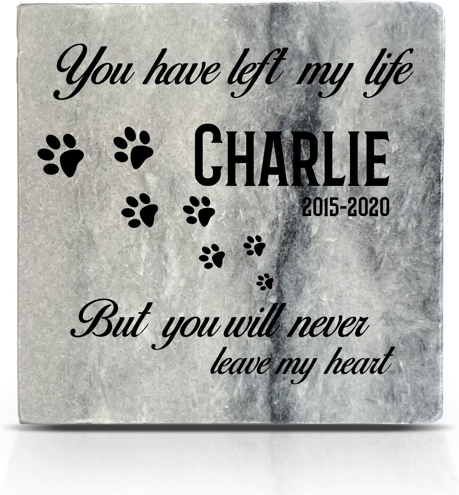 Personalized Memorial Grey Marble Natural Stone Plaque for Pet Cat Dog Frame Paw Grave Marker - Paw Print - Size | 4" x 4" or 10 x 10 cm|