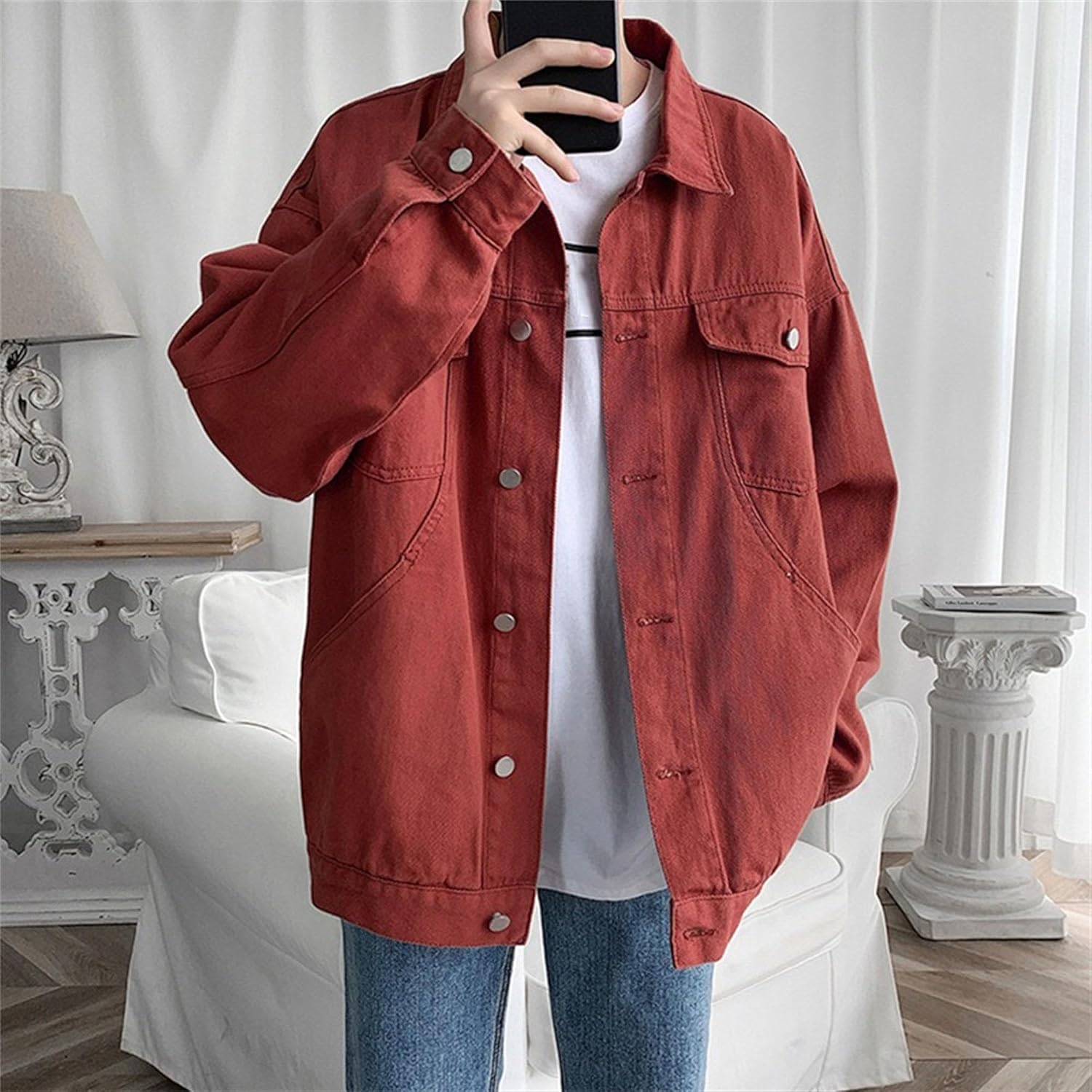 Maiyifu-GJ Men's Distressed Denim Jacket Ripped Slim Fit Casual Button Trucker Jean Jacket Cotton Lightweight Coat
