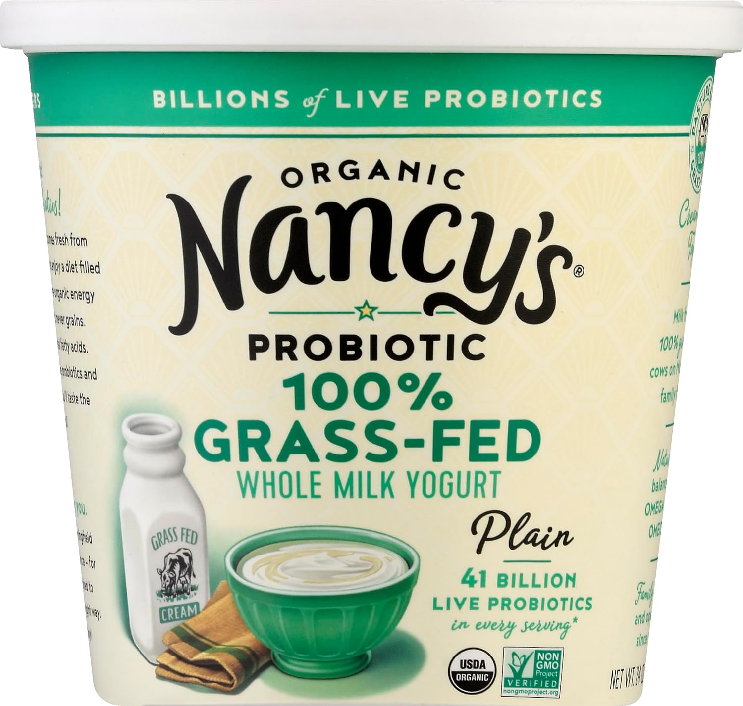 Nancys Yogurt Organic Plain Grass Fed Whole Milk Yogurt, 24 OZ
