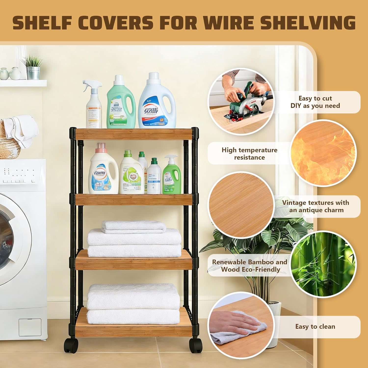 Wire Shelf Covers, Bamboo Wire Rack Covers for Home Kitchen, Office Organization Pantry and Closet (5pcs, 36" W x 12" D)