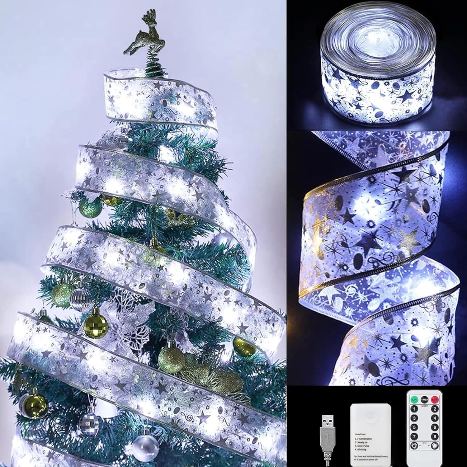 Guirlandes Lumineuses à Ruban Brillant,10M Guirlandes Lumineuses 100 Leds Lumiereruban Sapin Noel Ledguirlande Decorative De Noel Nouvel An Mariage 85293877