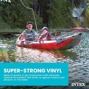 INTEX Excursion Pro Şişme Kayık Serisi: Deluxe 216 cm Kayık Kürekleri ve Yüksek Çıkışlı Pompa - SuperTough PVC - Ayarlanabilir Kova Koltuğu - Olta Tutacağı - Tutma Kolları