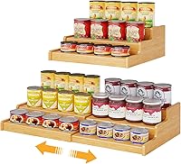 NuoyuanShen Expandable 3-Tier Bamboo Can Rack Organizer - Adjustable Pantry Storage Holds 24 Cans for Cabinet, Countertop (Patent Pending)