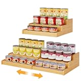 Expandable Bamboo Can Rack Organizer for Pantry, 3-Tier Adjustable Can Storage Holder, Soda Organizer Holds Up to 24 Cans, Canned goods Storage Display for Pantry, Cabinet, Countertop (patent pending)