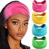 Vista 14 de Paquete de 4 diademas anchas para mujer, color negro, elegante, elástica, anudada, turbante de humedad, para entrenamiento, bandas para el sudor