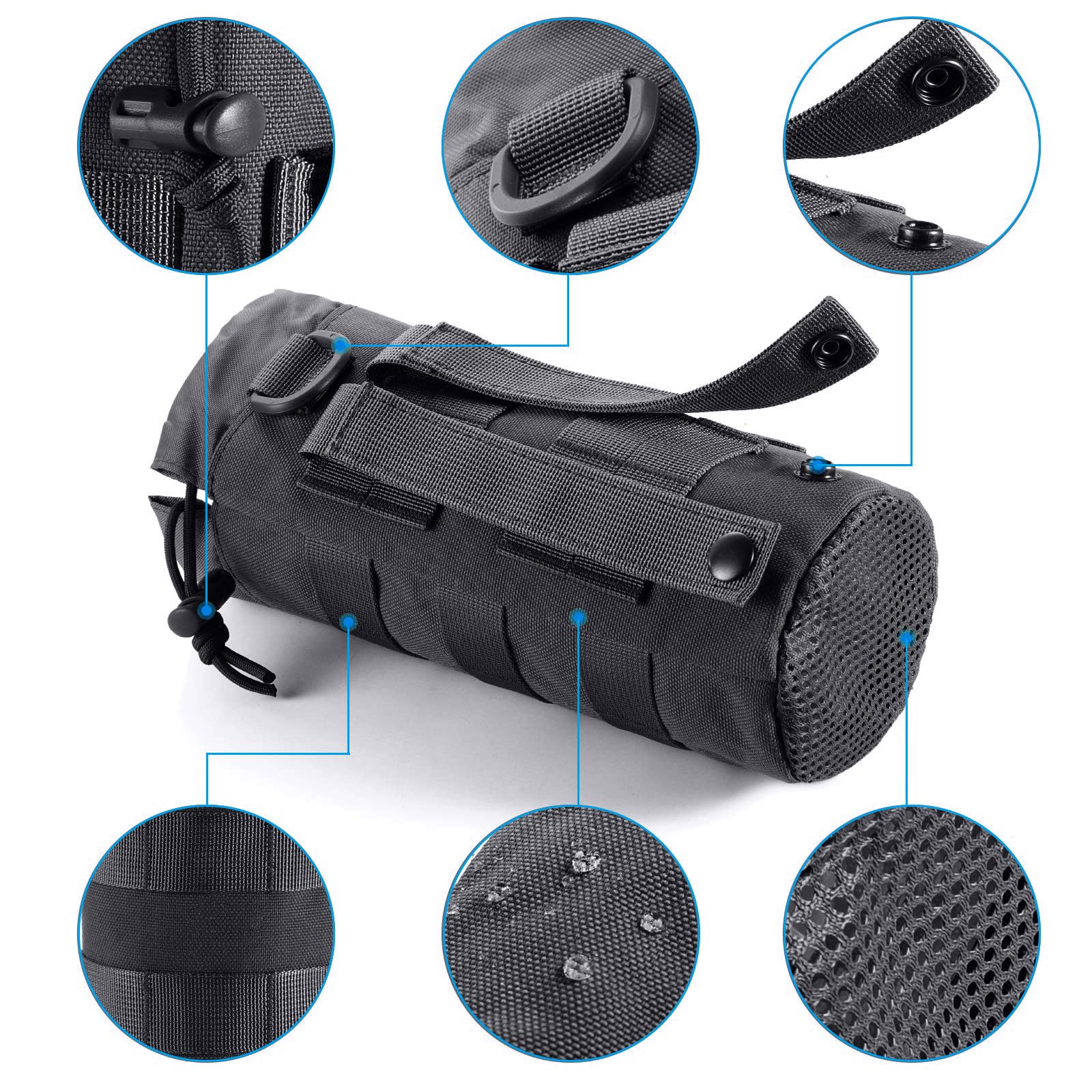 Molle System uchwyt na butelki, taktyczny, nylonowy uchwyt na napoje ze ściągaczem, składany uchwyt na butelki z siateczki, na podróż, wędkowanie, polowanie, wędrówki, aktywności na świeżym