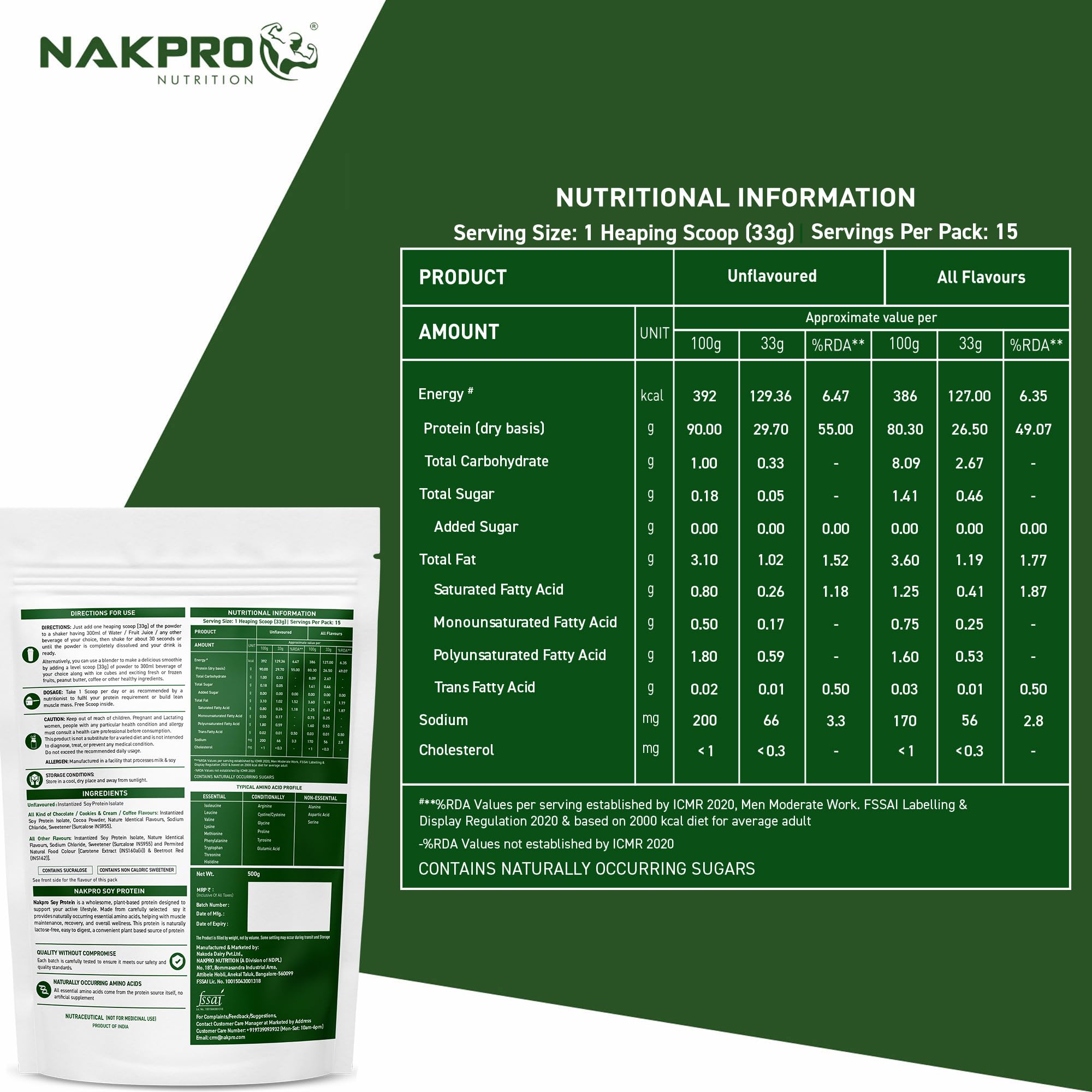 NAKPRO NUTRITION 100% Soy Protein Isolate | Chocolate - 500g | 27.87g Protein |Plant Based Protein Powder — Amazon image 4