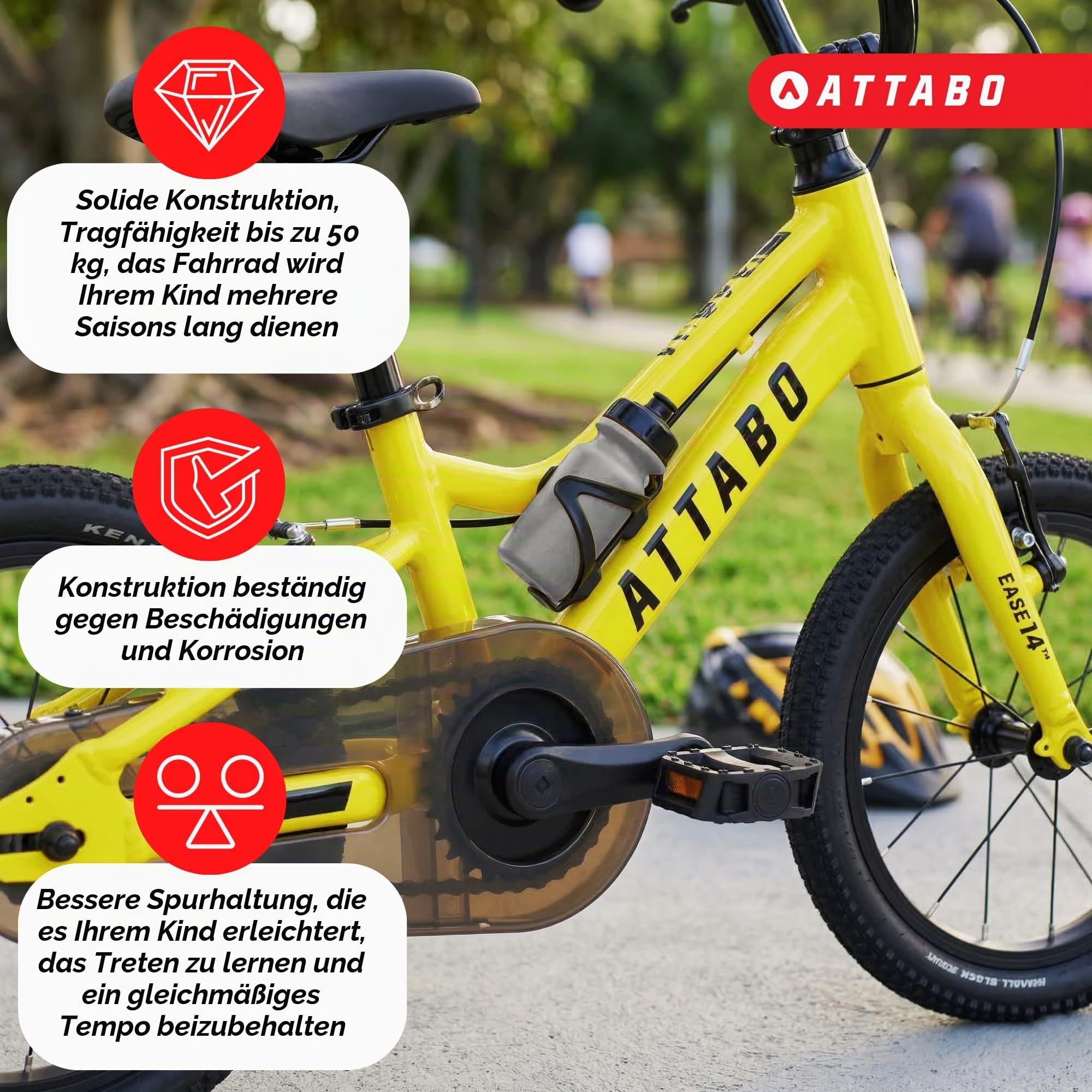 ATTABO Ease 16 Zoll Kinderfahrrad leicht 7,3 kg | 6061-Aluminiumrahmen, Kenda-Reifen, TEKTRO V-Brakes und Schnellspanner am Sattel für Alltag und erste Touren