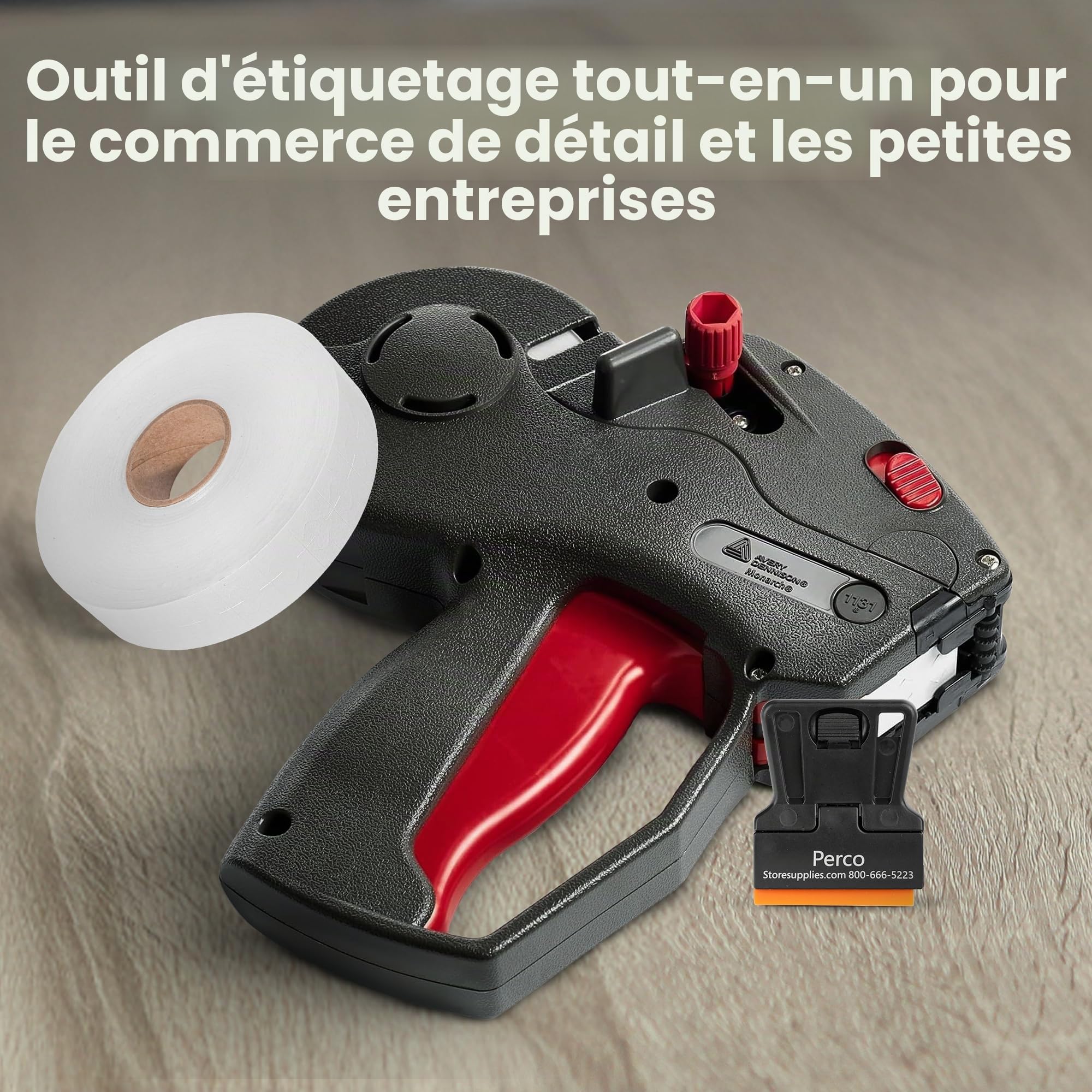 Perco Monarch 1131 Kit de démarrage avec pistolet de prix avec étiquettes, 10 000 étiquettes de prix blanches et encre préchargée