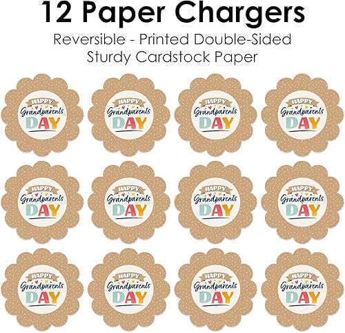 Miniatura 6 de Big Dot of Happiness Feliz Día de los Abuelos  Decoración de mesa redonda para fiesta de abuela y abuelo  Cargadores de papel  Ajuste de lugar para