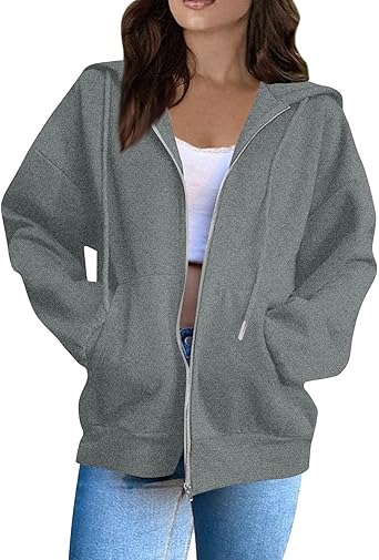 Zip Up Hoodie Women Casual Oversized Sweatshirts - Fall Fashion Fleece Lined Jacket - Thick Warm Coat Winter Clothing