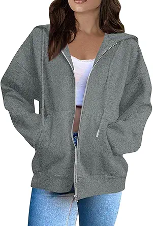 Zip Up Hoodie Women Casual Oversized Sweatshirts - Fall Fashion Fleece Lined Jacket - Thick Warm Coat Winter Clothing