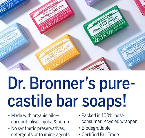 Miniatura 4 de Dr. Bronner's - Jabón de barra de castilla puro (bebé sin perfume, 5 onzas, paquete de 12) - Fabricado con aceites orgánicos, para cara, cuerpo y